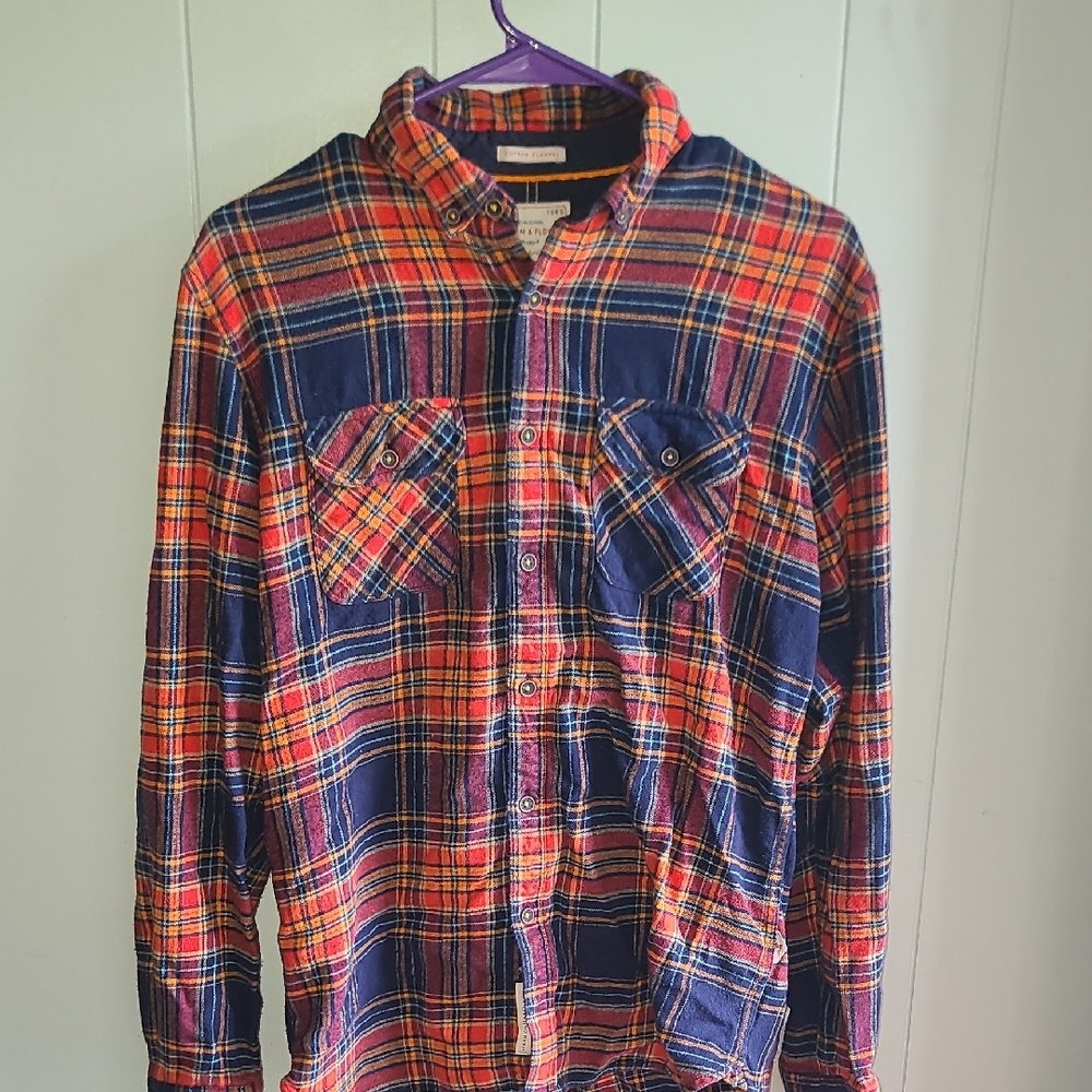 Men's Plaid Shirt - Red and Blue